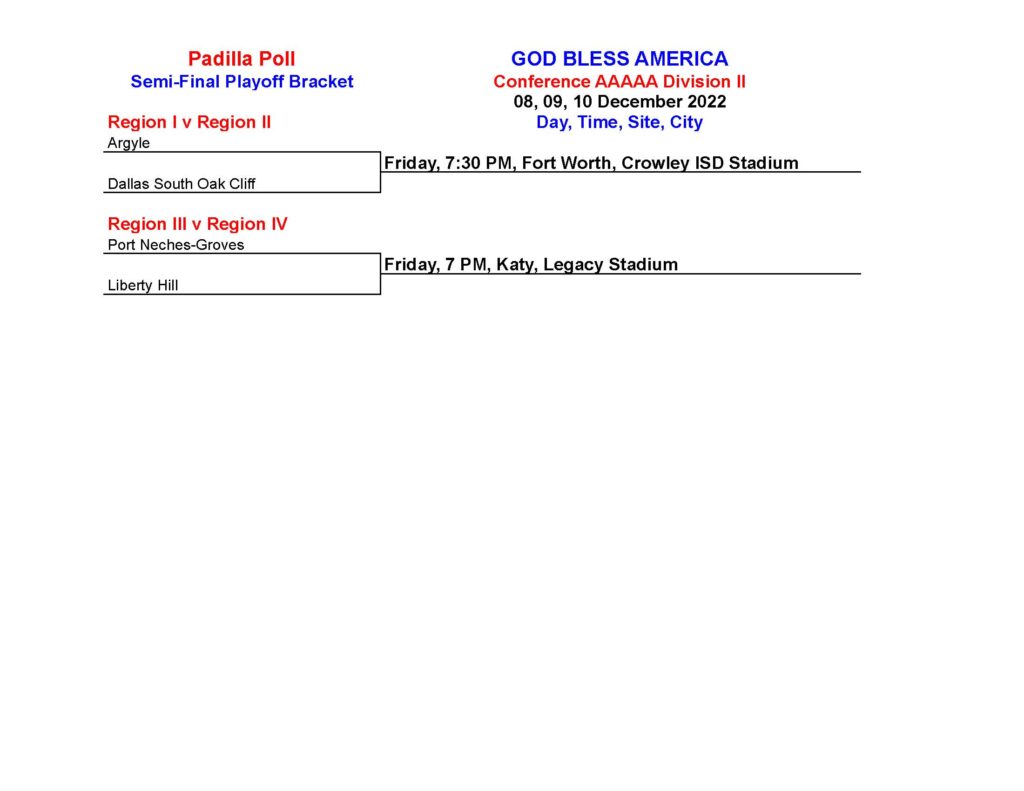 2022 high school football playoff brackets, with semifinal times